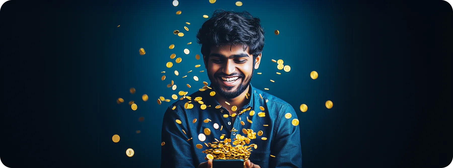 man holds coins